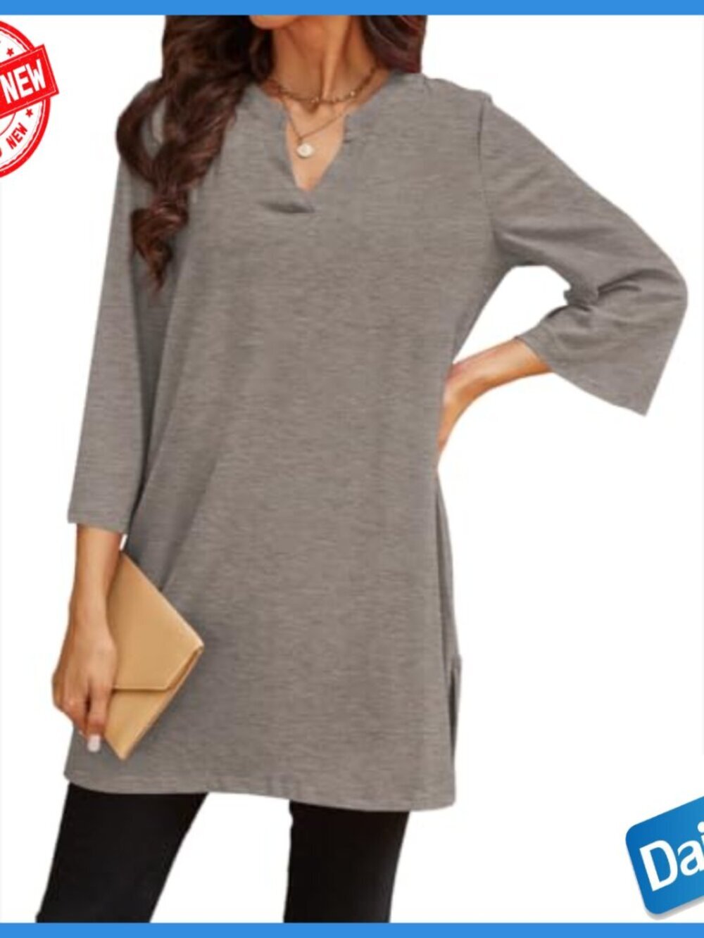 3/4 Bell Sleeve Tunic Top Loose Fit Side Split Flare for Leggings - Picture 3 of 7